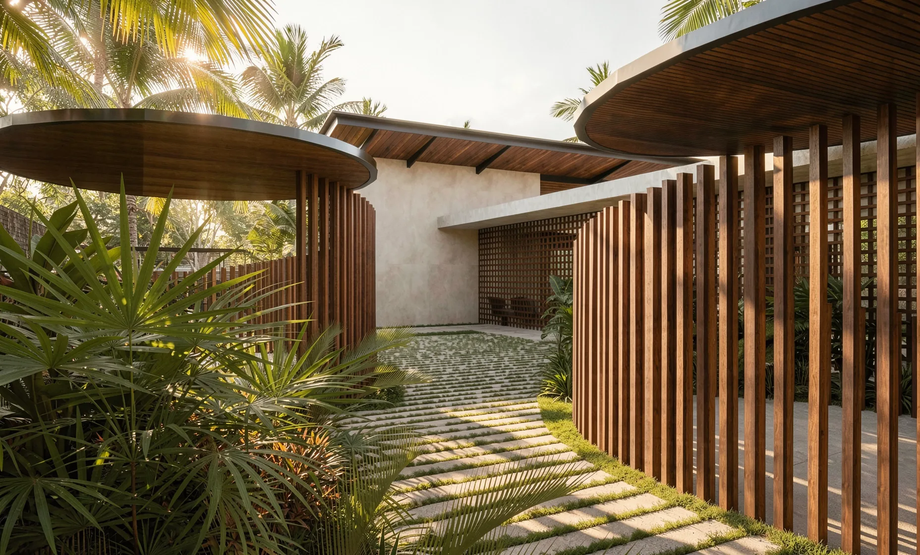 Canvas — courtyard framed by timber fins