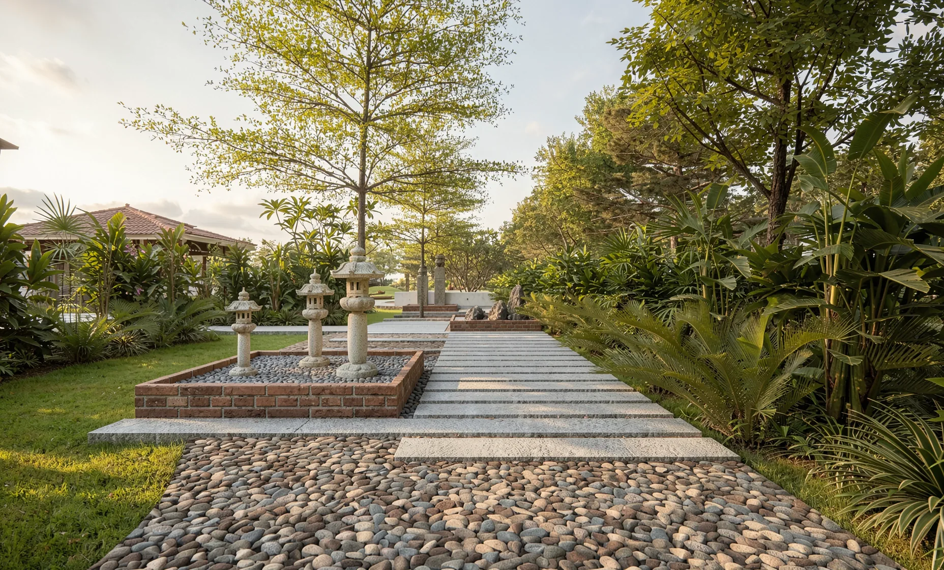 A lantern-lined garden path
